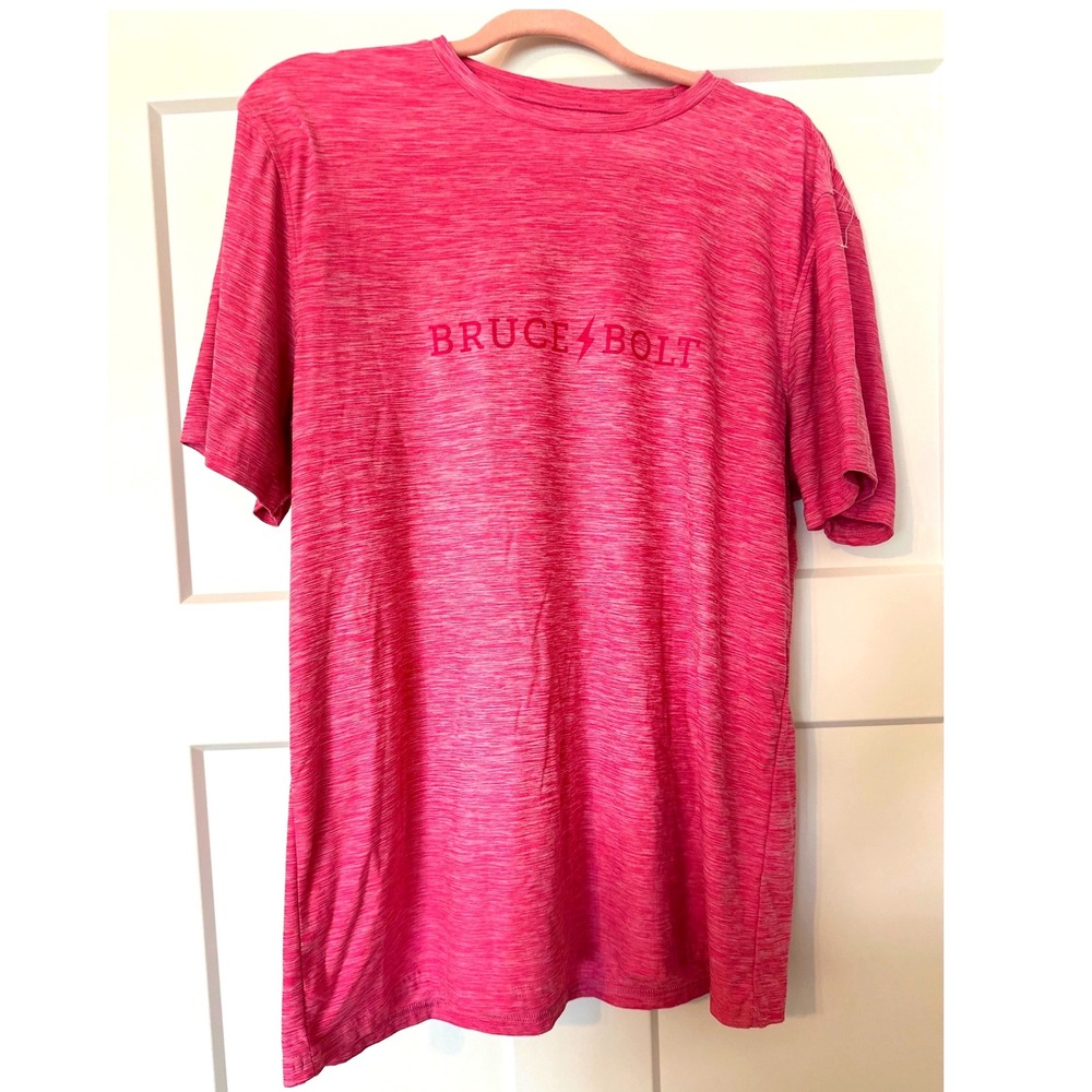 Bruce Bolt Mens Performance T-Shirt Pink Space Dye Heather Short Sleeve Logo M